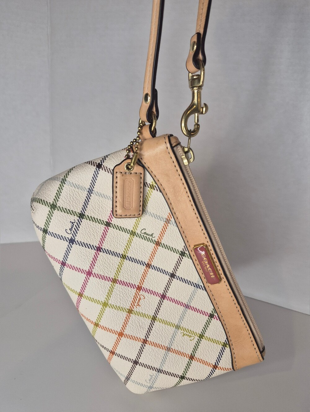 Coach Peyton Tattersall Plaid Wristlet